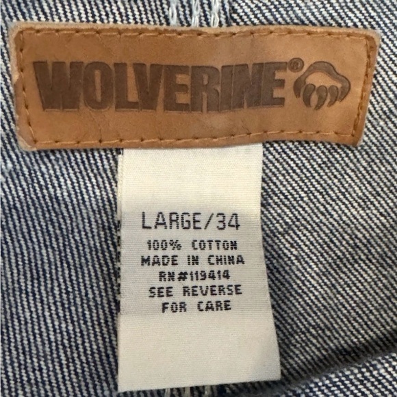 Wolverine Men's Dark Wash Denim Carpenter Bib Overalls Size Large 34 - Picture 7 of 9